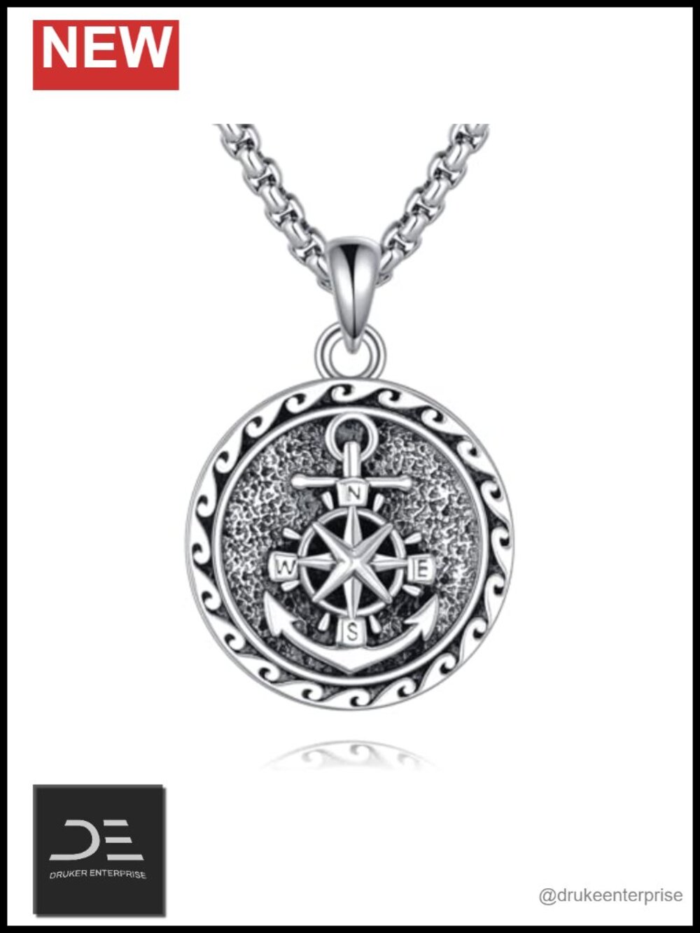 Sterling Silver Pendant Necklace with Stainless Steel Chain - Men Women